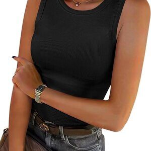 Women's Sleeveless Ribbed Knit Tank Top Casual Summer Fit Stretch